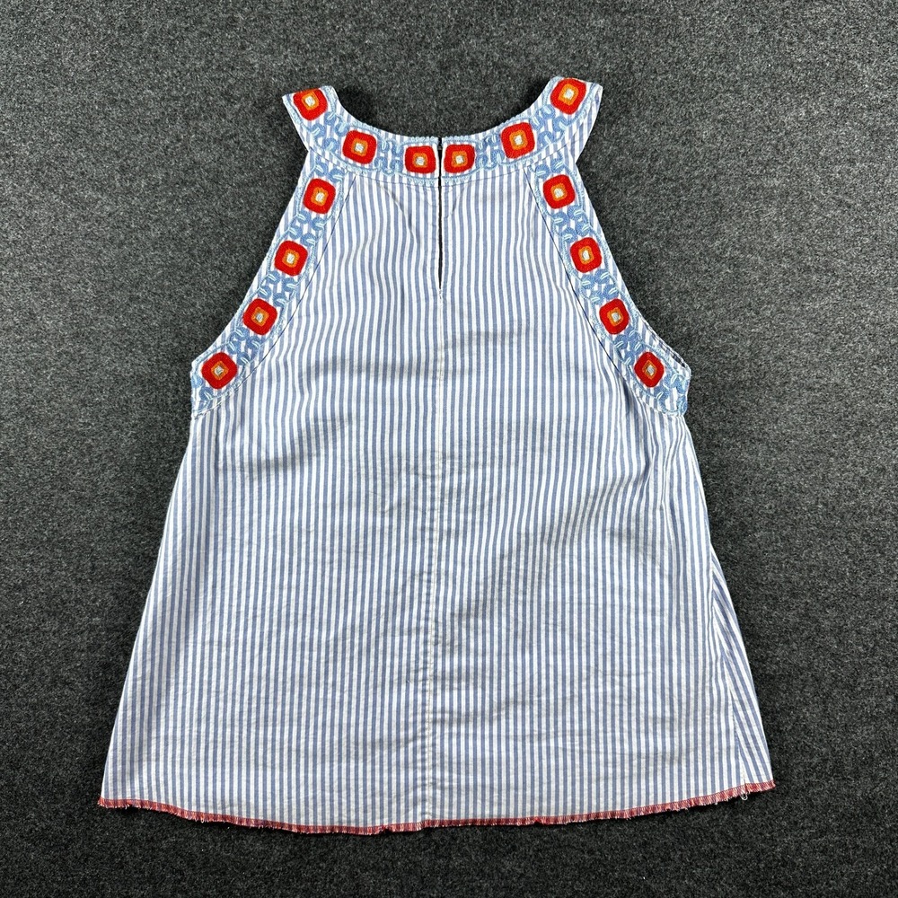 Tory Burch Meg Stripe Embroidered Top Sz SM Cropped Floral Blue White Preppy - Picture 3 of 6